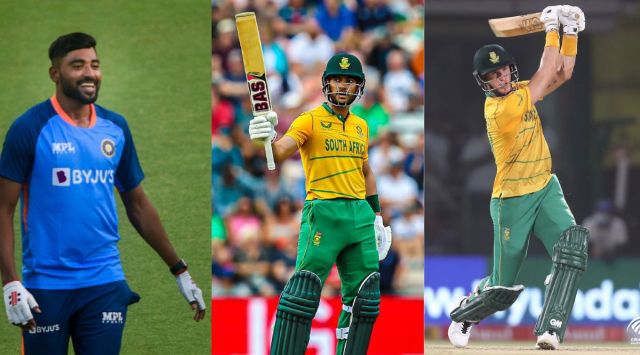 (L-R) Mohammad Siraj during a training session; South Africa may play Reeza Hendricks and Dwaine Pretorius in the second T20I against India.  (PTI | CSA/Twitter)