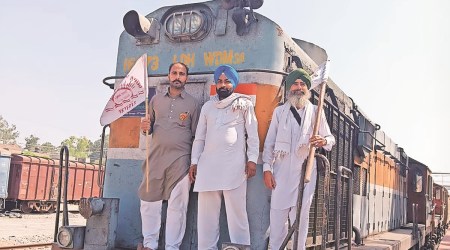 During the protest on Monday. (Express Photo)