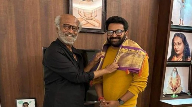 Rajinikanth honouring Rishab Shetty for Kantara (Twitter_Rajinikanth)