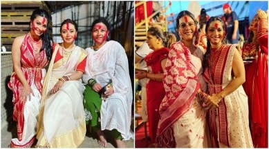 Rani Mukherjee enjoys Sindoor Khela along with Kajol and Tanishaa Mukerji, see photos and videos