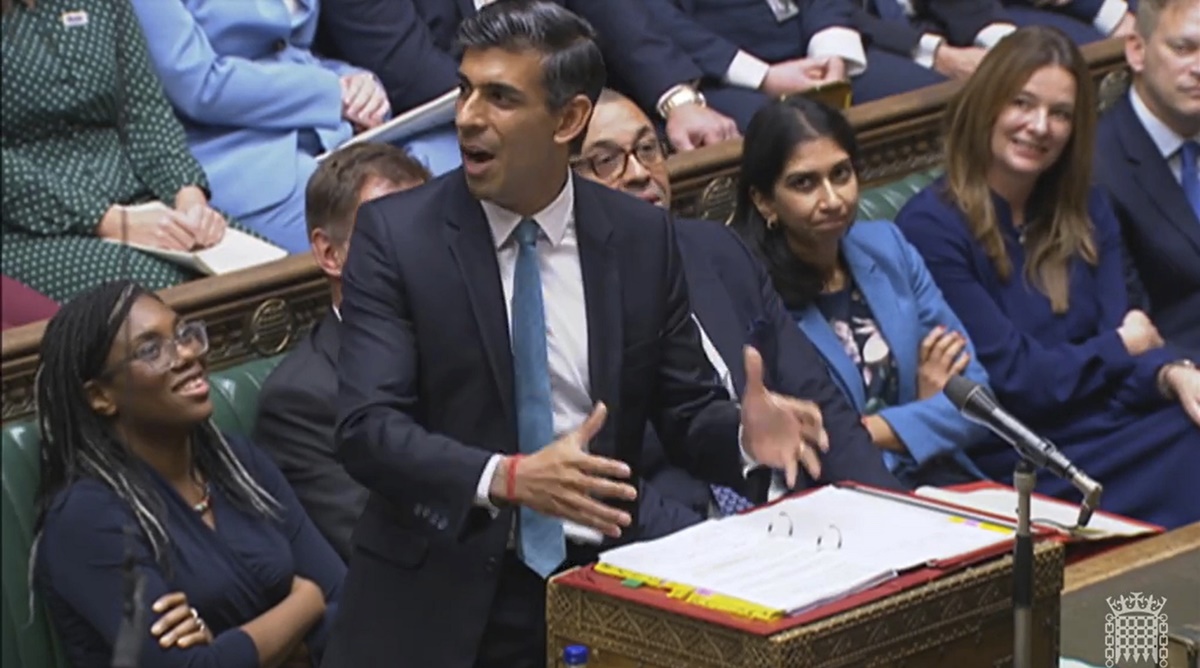 new-uk-pm-sunak-cheers-his-gloomy-lawmakers-with-parliament-debut