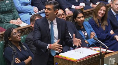 Britain's Prime Minister Rishi Sunak speaks during Prime Minister's Questions in the House of Commons, London, Wednesday, Oct. 26, 2022, his first as Prime Minister (House of Commons via AP/PTI)