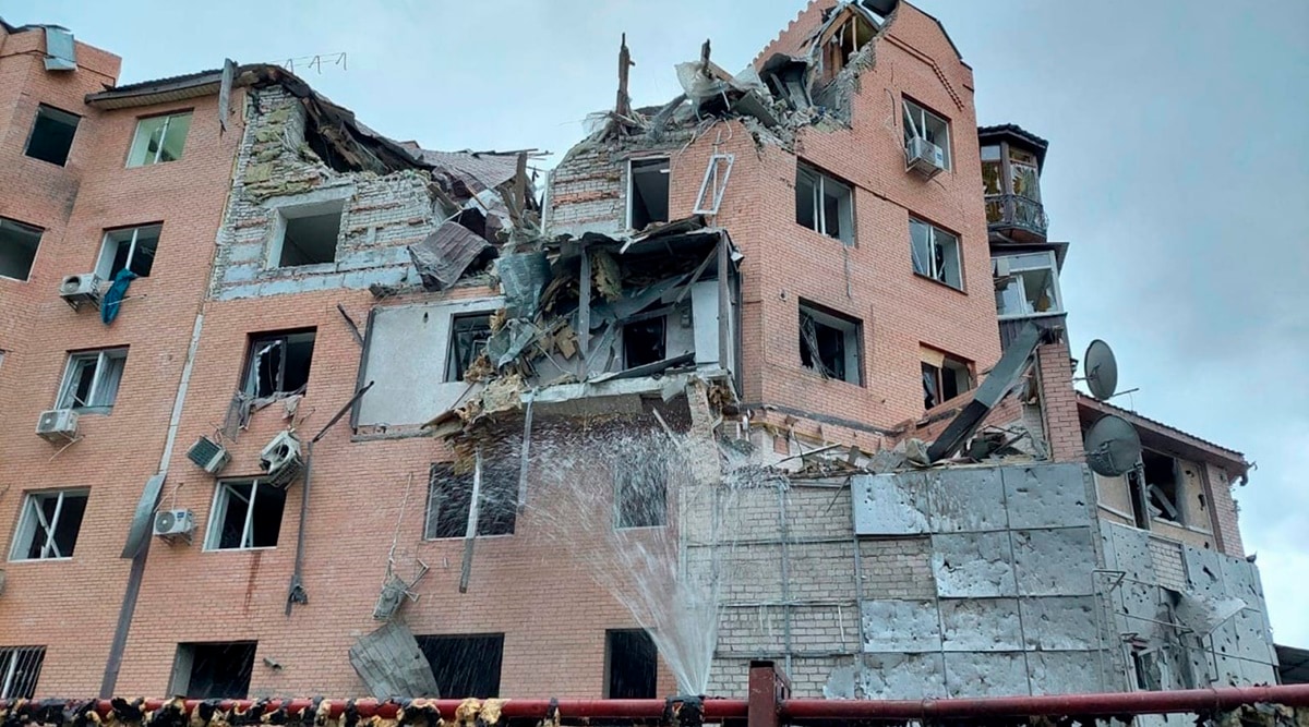 In this photo posted by the mayor of Mykolaiv on his Telegram channel, a residential building is seen damaged following night shelling in Mykolaiv, Ukraine, Sunday, Oct. 23, 2022. A nearby 10-story residential building was also damaged. (Representational-AP/photo)