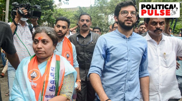 Uddhav Balasaheb Thackeray' candidate Rutuja Latke with party leader Aaditya Thackeray and others after submitting her nomination form for the upcoming Andheri assembly bypoll, in Mumbai, Friday, Oct. 14, 2022. (PTI Photo)