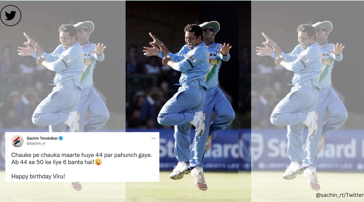 Sachin Tendulkar, Virender Sehwag, cricket, Sehwag birthday 44, Twitter, viral, trending, Indian Express