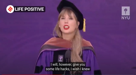 "You can’t carry all things, all grudges, all updates on your ex, all enviable promotions your school bully got at the hedge fund his uncle started. Decide what is yours to hold and let the rest go." says Taylor.
(Source: New York University/Youtube)