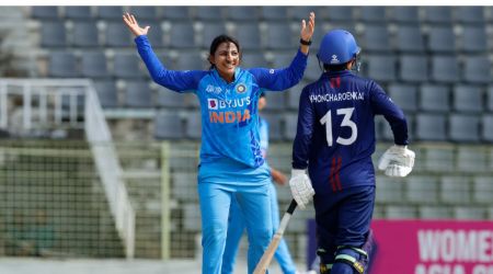 Sneh Rana celebrating after taking a wicket . (Source : Bcci Women/Twitter )