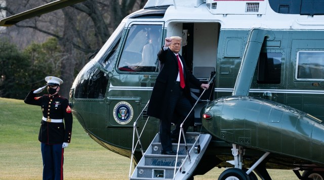 Then-President Donald Trump boards Marine One at the White House in Washington on his last day in office, Jan. 20, 2021. (Anna Moneymaker/The New York Times)