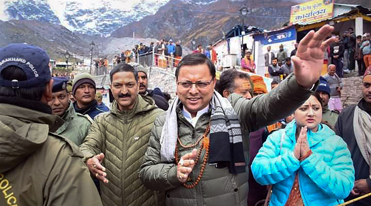 Uttarakhand Chief Minister Pushkar Singh Dhami in Rudraprayag district, Tuesday, Oct. 11, 2022. (PTI/FILE)