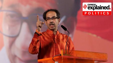 Uddhav Thackeray addresses the Dussehra rally at Shivaji Park in 2019. (Express Photo: Prashant Nadkar, File)