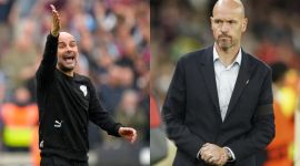 Manchester City manager Pep Guardiola and United manager Erik Ten Hag.