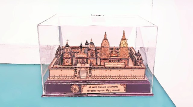 With a starting price of Rs 16,200, the highest bid for the Kashi Vishwanath Temple model has reached Rs 49.61 lakh. (Express Photo)