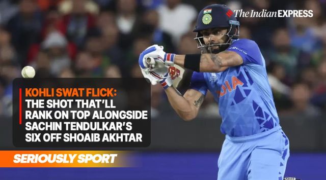 Virat Kohli plays a shot during his innings vs Pakistan at the MCG. 