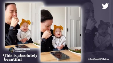 Baby laughs for the first time, woman fights back tears, mother-daughter, baby laughing, giggling, sweet, adorable, viral, trending