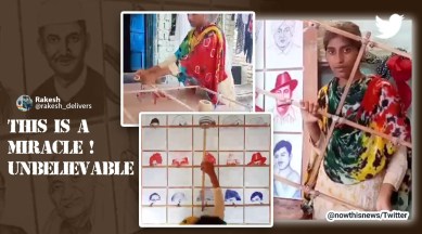 15 portraits at once, artist creates 15 different portraits at once, Anand Mahindra, indian express