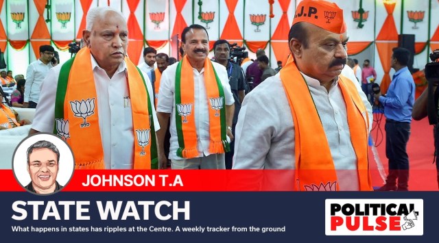 Karnataka Chief Minister Basavaraj Bommai with BJP Parliamentary Board member BS Yediyurappa and senior party leader Sadananda Gowda arrives to take part in the party's State Executive Committee meeting, in Bengaluru, October 7, 2022. (PTI)