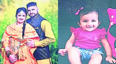 Jasleen Kaur and Jasdeep Singh, and (Left) with their 8-month-old daughter Aroohi Dheri. (Photo credit: Anju Agnihotri Chaba)
