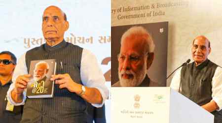 Singh said the book is a true account of the good governance led by PM Modi in his career of 20 years which includes 12 years as the Chief Minister and 8 years as the Prime Minister.(@rajnathsingh/ Twitter screen grab)