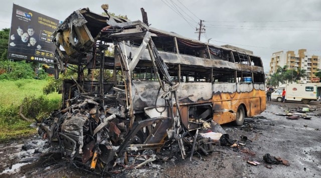 12 charred to death as bus catches fire after colliding with truck in ...