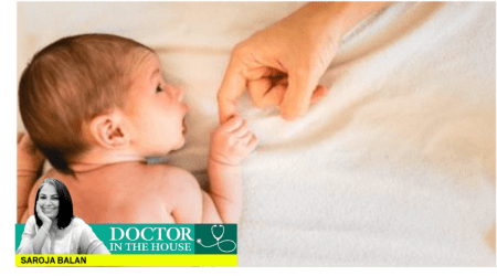 A lot of babies don’t really show major symptoms and you may suddenly discover a tooth has sprouted in the lower jaw when you are breastfeeding. 
(Source: Getty Images/Thinkstock)