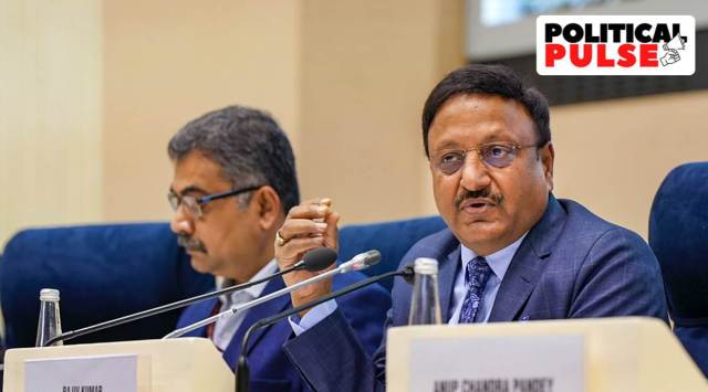 Chief Election Commissioner Rajiv Kumar speaks during a press conference for the announcement of schedule of assembly elections in Himachal Pradesh, in New Delhi, Friday, Oct. 14, 2022. The elections will be held on November 12, while the counting of votes will be on December 8, the Election Commission announced on Friday. (PTI Photo)