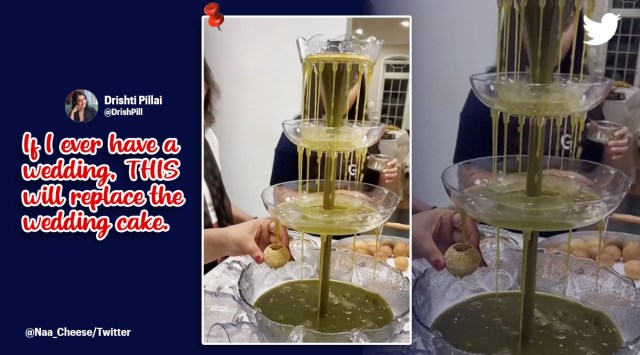 gol gappe fountain, viral food trends, pani puri fountain, viral bizarre food, viral food tweets, indian express