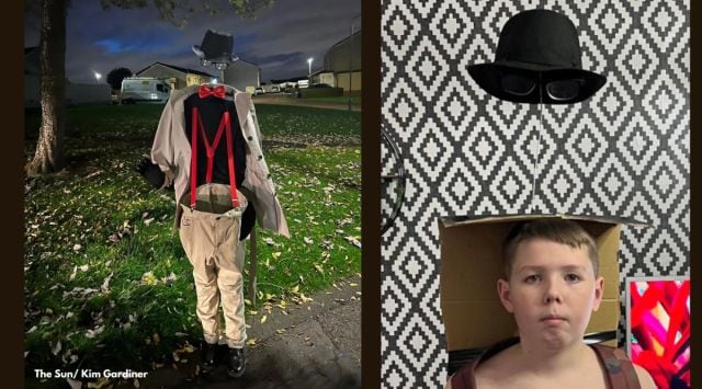 Invisible man Halloween costume, viral invisible man Halloween look, viral Halloween outfits, UK mom reveals how she made a viral Halloween costume, illusionary realistic invisible man outfit, Halloween 2022 best outfits, indian express