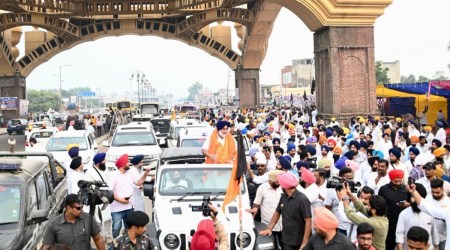 Khalsa March reaches Golden gate of Amritsar on Friday evening. (Express Photo)
