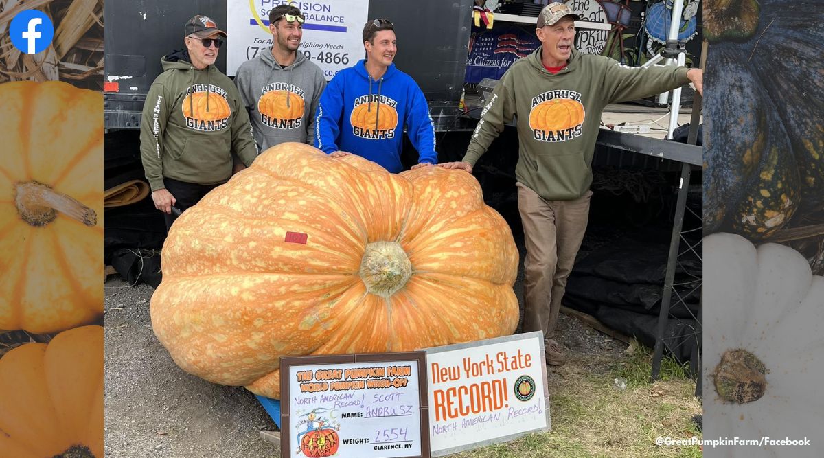 Largest pumpkin in North America, New York farmer grows 1,158-kilogram pumpkin, NY farmer grows 2,554 pound pumpkin, massive pumpkin world record, The great pumpkin farm fall festival 2022, indian express