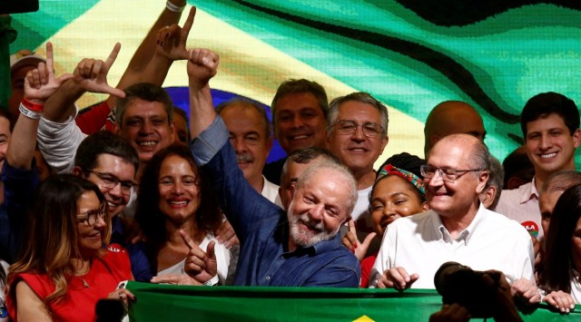 Brazil's former President and presidential candidate Luiz Inacio Lula da Silva gestures at an election night gathering on the day of the Brazilian presidential election run-off, in Sao Paulo, Brazil October 30, 2022. (REUTERS)