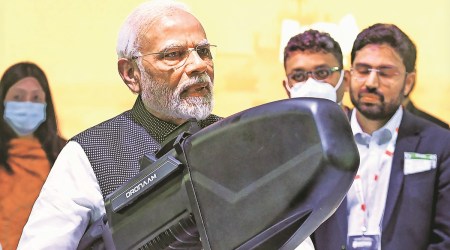 PM Modi at DefExpo 2022 in Gandhinagar. (PTI)