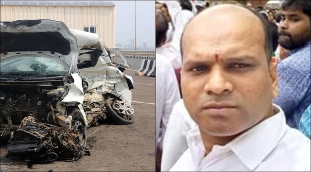 The crash site at the Bandra-Worli sea link (L), Chetan Kadam. (Express)