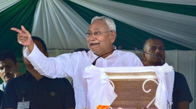 Bihar Chief Minister Nitish Kumar addresses during celebration of the 120th birth anniversary of Jayaprakash Narayan, who was a member of the Nagaland Peace Mission under the Nagaland Baptist Church Council (NBCC), in Dimapur, Nagaland, Tuesday, Oct. 11, 2022. (PTI Photo)