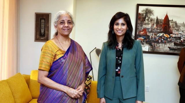 Union Finance Minister Nirmala Sitharaman meets IMF First Deputy Managing Director Gita Gopinath, on the sidelines of the IMF-World Bank Annual Meetings 2022, in Washington DC, USA. (PTI Photo)