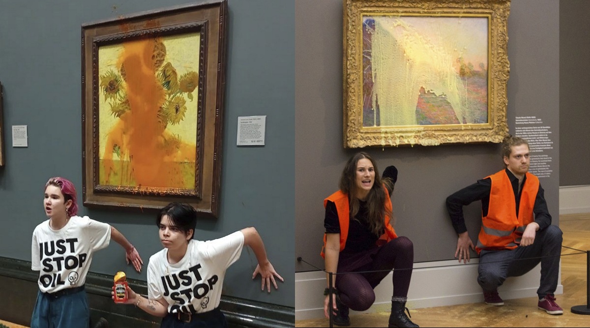  Just Stop Oil protesters threw tinned soup at Vincent Van Gogh's famous 1888 work Sunflowers and Last Generation protesters threw mashed potatoes at a Monet painting. (AP/File)