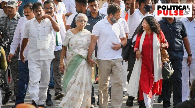 Congress leader Rahul Gandhi with deceased journalist & activist Gauri Lankesh's mother Indira and sister Kavitha during the party's 'Bharat Jodo Yatra', in Mandya district. (PTI)