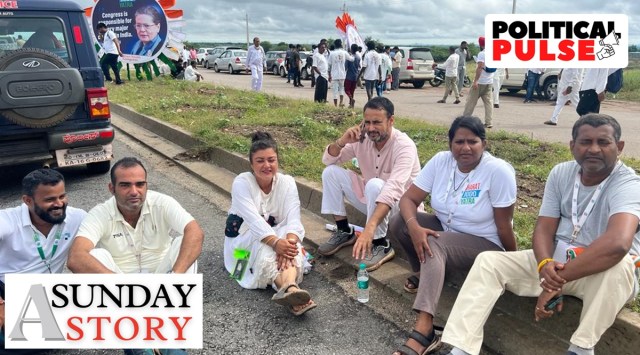 Rahul Rao (second from left), who belongs to Haryana and was the state president of the National Students' Union of India, is among the more than 117 people walking with Rahul Gandhi for the entire length of the Yatra. (Image: Rahul Rao)