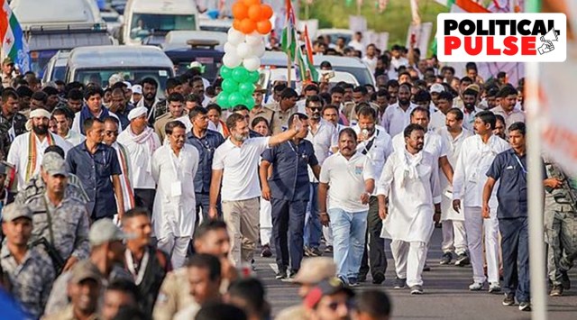 Congress leader Rahul Gandhi with party leaders during the Bharat Jodo Yatra, in Kurnool district of Andhra Pradesh, Tuesday, Oct 18, 2022. (PTI Photo)