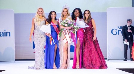 Rajni Singh (first from right) was the fourth runner-up in the Miss Great Britain beauty pageant held in the UK last week. (Facebook/MissGreatBritain)
