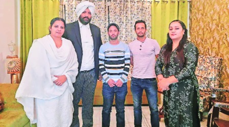 Rankaj (centre) in Mohali on Friday. (Express Photo)