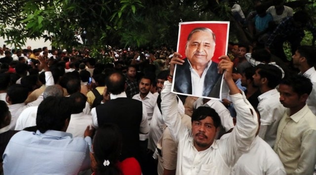 His supporters in Saifai, where the cremation will be held on Tuesday. (Express Photo by Vishal Srivastav)