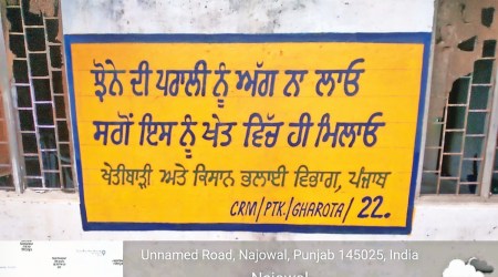 A slogan says ‘Don’t burn stubble but incorporate it in soil’