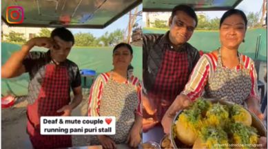 specially abled couple's pani puri stall, pani puri stall, deaf and mute couple's pani puri stall, indian express