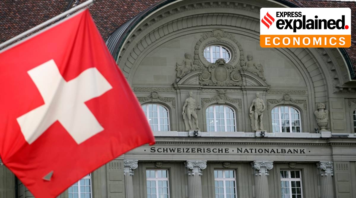 The swiss flag outside the country's national bank.