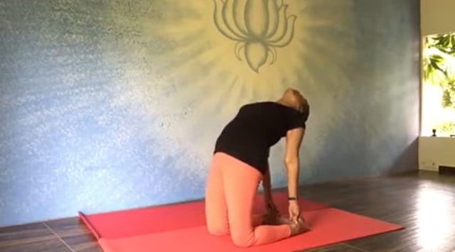 Kamini Bobde showing a yoga posture for thyroid problems. (Screengrab)