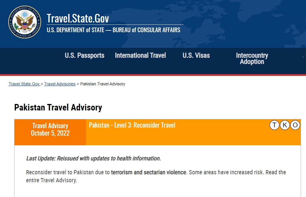 mfa travel advisory pakistan