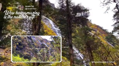 Pema Khandu, Pema Khandu tweets, Yameng waterfall Arunachal Pradesh, Chumi Gyatse Falls Arunachal Pradesh, Arunachal Pradesh tourism, tourists places in Arunachal Pradesh, Indian express