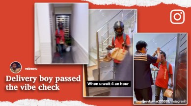 Zomato delivery man gets welcome with aarti and tika, delivery boy gets welcome for late order, viral instagram video, Zomato delivery boy gets sweet welcome for late order, funny wholesome viral video, indian express