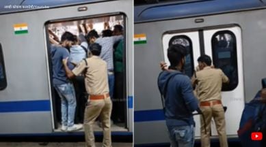 Mumbai local train, rush in Mumbai local train, cops running between Mumbai local train doors, Mumbai AC local train rush, indian express