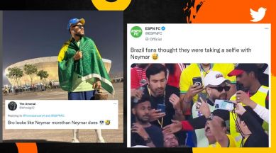 Fake Neymar appears in stands during Brazil v Switzerland game, FIFA World Cup 2022, Qatar, Brazil football team, PSG star, doppelganger, Neymar lookalike, viral, trending, Indian Express
